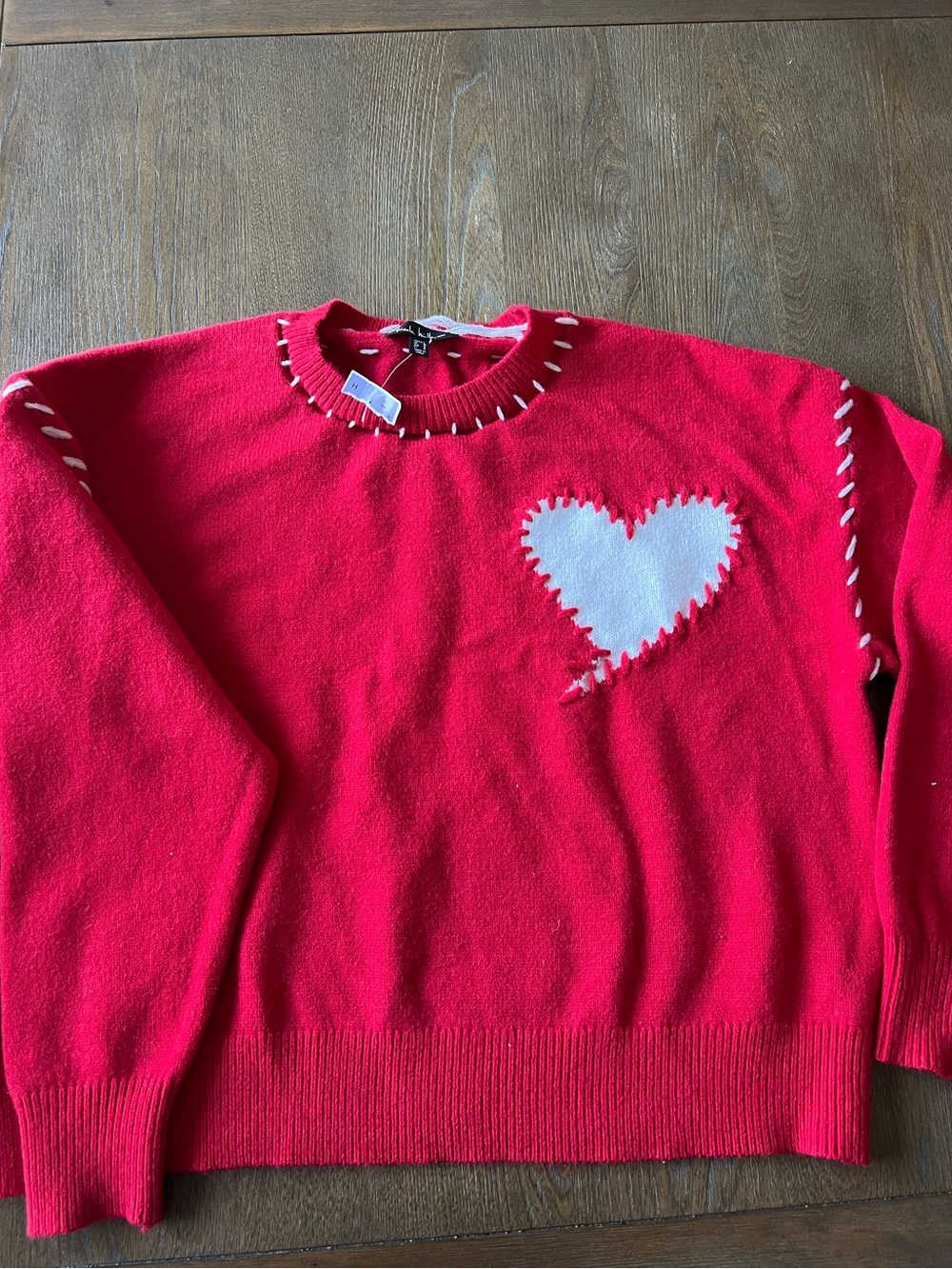Nicole Miller Red Sweater with White Heart Applique